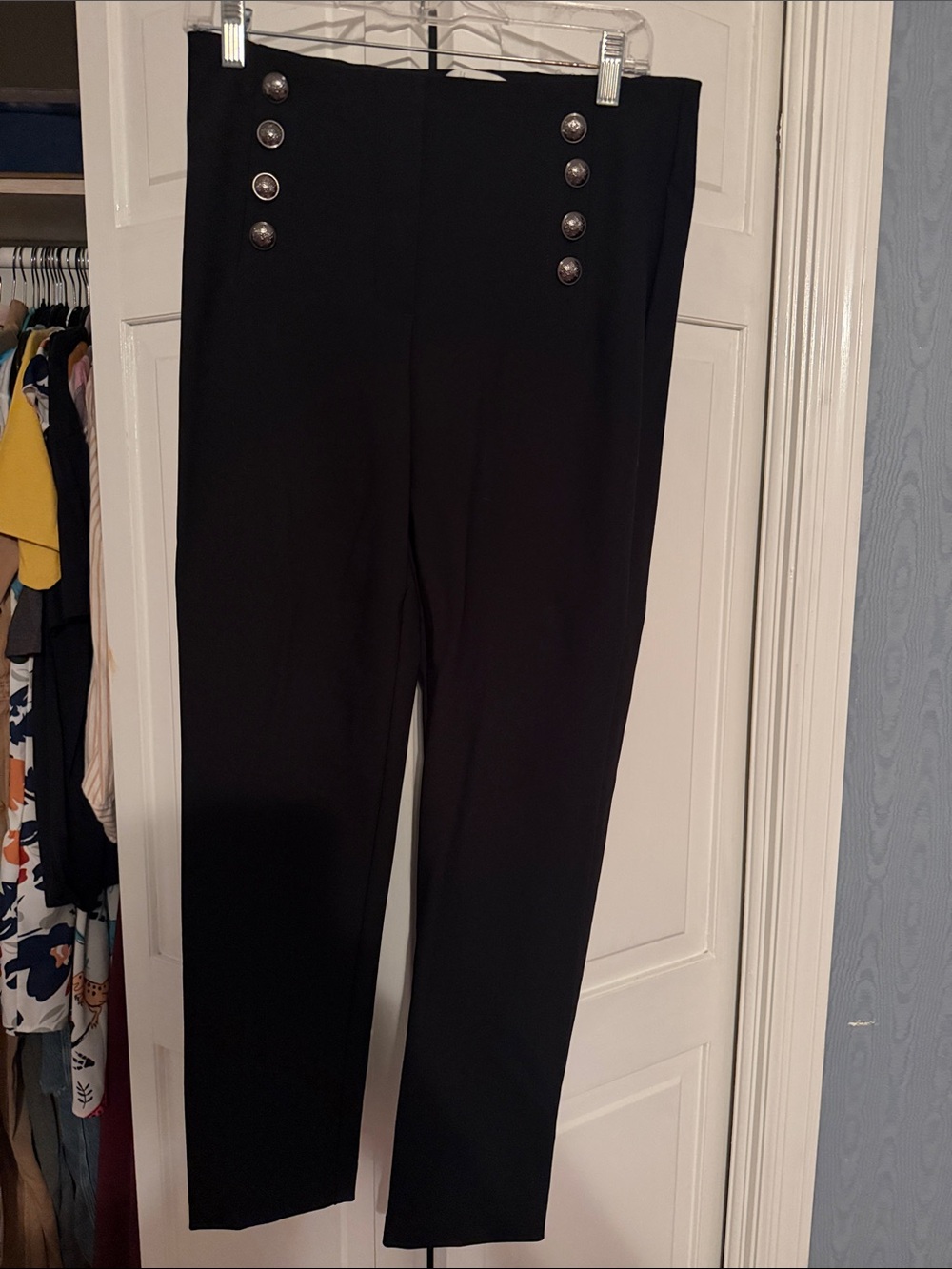 Black High-Waist Button Front Ankle Pants